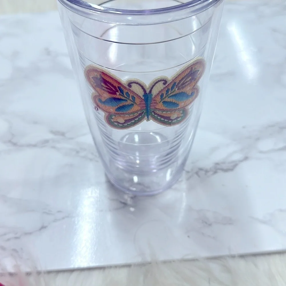 Tervis Clear Tumbler with Colorful Butterfly Design no lid